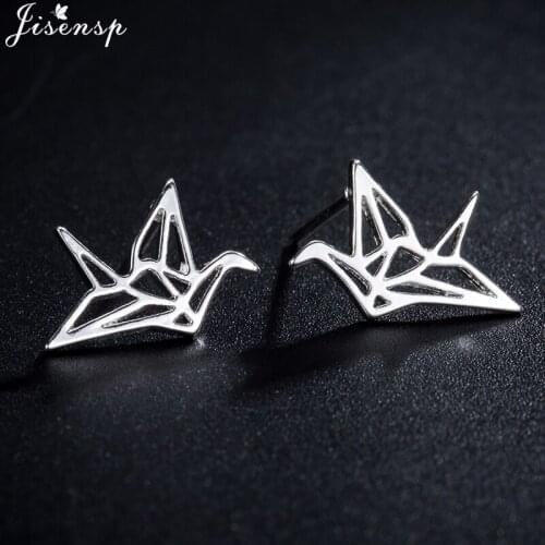 Jisensp Simple Origami Crane Earrings Small Birds Stud Earrings for Women Pendientes Punk Cool Earings Fashion Jewelry brincos