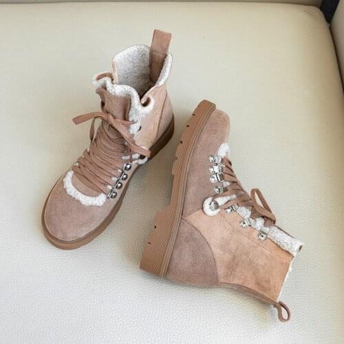 Osunlina New Winter Woman‘s Snow Boots Fashion Black Cow Suede Keep Warm Round Toe Low Heels Boots Handmade Lace Up Shoes A077