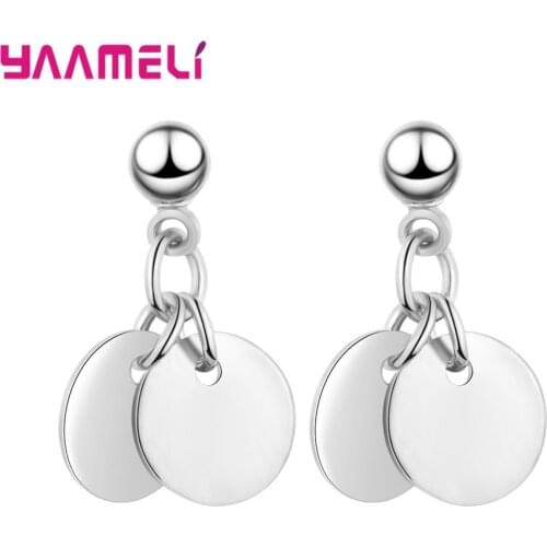 Statement Symmetry 2pc Disk Pattern Drop Earrings 100% 925 Sterling Silver Accessories Women Geometric Pendiente Jewelry Gift