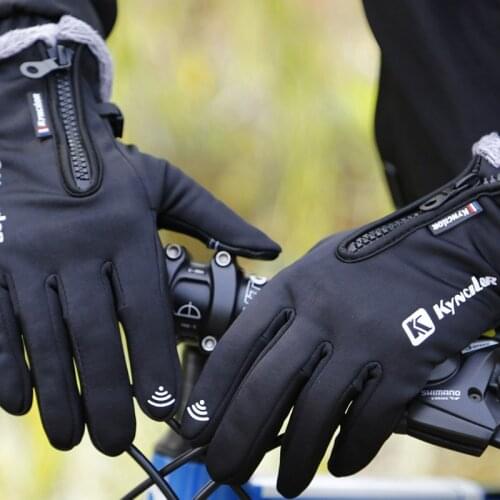 Winter Themal Touchscreen Gloves Anti-Slip Windproof Cycling Gloves w/ Fleece Lining Adjustable Zipper Anti-Lost Buckle Camping