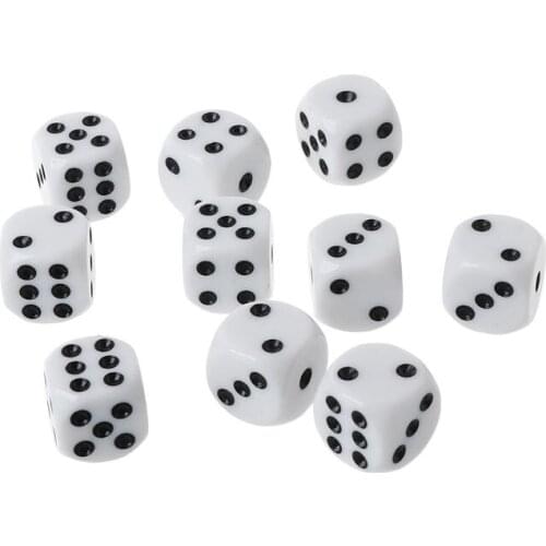 10pcs 16mm Acrylic Dice Black/White 6 Sided Casino Poker Game Bar Party Dice