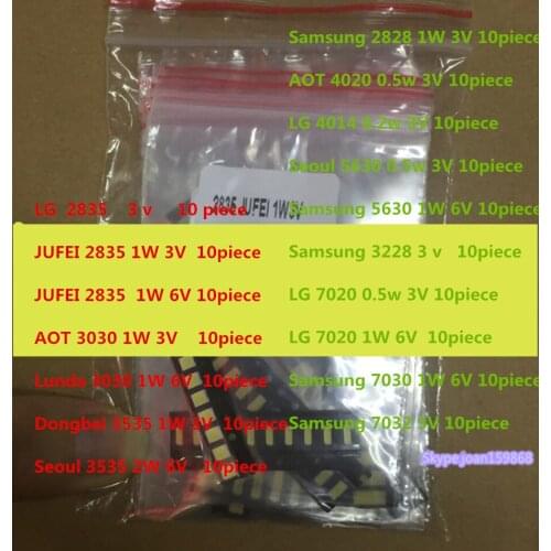 170piece/lot FOR Commonly used LCD TV backlight beads LED component package 3030 2835 3535 3V 6V 17kinds of lamp beads