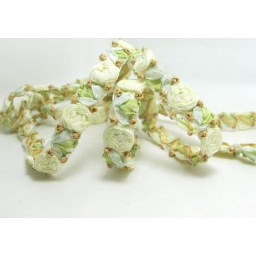 5/8 Inch Embroidered Rose Bud|Khaki|Colorful Flower Ribbon Trim|Scrapbook|Doll Lace|Quilt|Sewing Couture|Supplies|Craft DIY