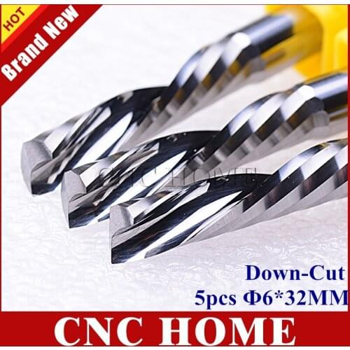 DOWN Cutter, 5pc 6*32MM Single Flute End Mill Cutting Tools/Machining, CNC Tools CNC Router Bits Wood Router Milling Cutter Set