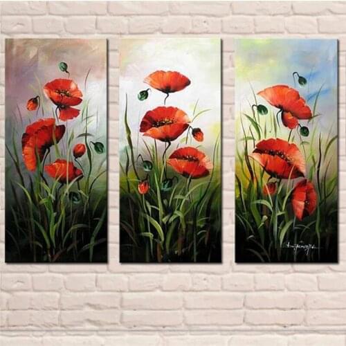 Abstract Red Flower Oil Painting 3 Panel Combination Wall Art Artwork for Home Hotel Decor Hand Painted Canvas Picture Artware