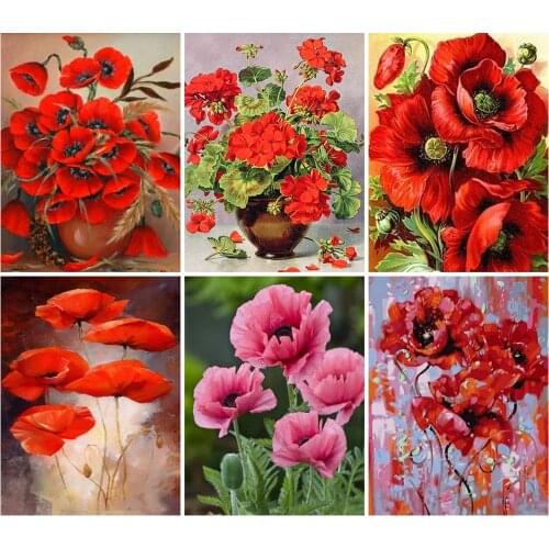 New Arrival 5D DIY Diamond Painting Full Square Poppy Flower Kit Diamond Embroidery Mosaic Rhinestones for Needlework Home Decor