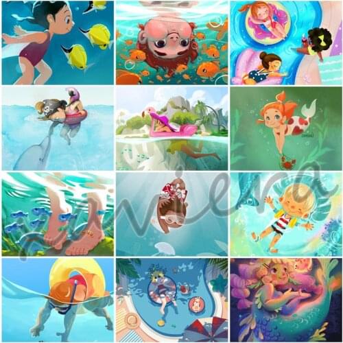 Xaviera Diy 5D Diamond Painting Cartoon Kids Embroidery Summer Vacation Full Round Drill Mosaic Rhinestone Cross Stitch Crafts