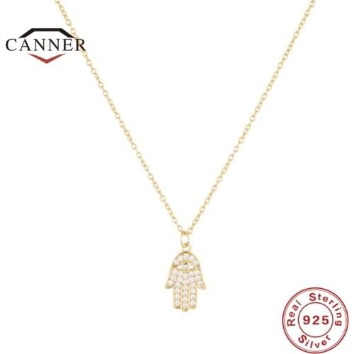 CANNER 925 Sterling Silver Necklace for Women Evil Hand Zircon Stone Lady Pendant Chain Choker Necklaces Fine Jewelry Collares