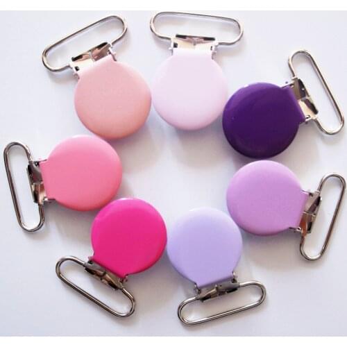 Free shipping 80pcs/lot Enamel Round Top Metal suspender clips,mixed 21 colors wholesale suspender / pacifier clips Suppliers