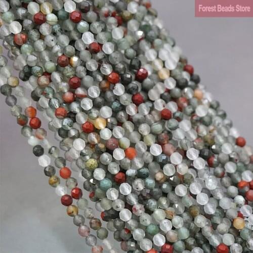 Natural Stone Beads Faceted African Blood Stone Round Loose Beads for Jewelry Making DIY Bracelet Accessories 15'' Inch 2mm/3mm