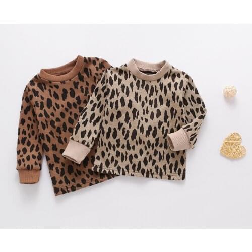 Childrens Pullover Boys Leopard Printed Long Sleeve Upper Outer Garment Girls Crew Neck Sweatshirts Kids Girls Hoodied
