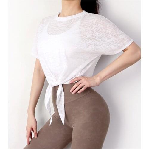 Women Running Loose Short Sleeve Sport T Shirt Frivolous Breathable Bandage Quick-Drying Yoga Tops Tee