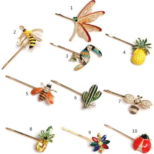 Enamel Ladybug Bee Cactus Pineapple Dragonfly Barrettes Hairpin Hair Accessories Charm Jewelry Gift