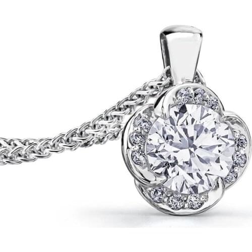 Huitan Flower Shaped Pendant Necklace for Women Luxury Silver Color Wedding Party Accessories Brilliant Cubic Zirconia Jewelry