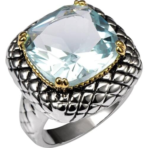 Simulated Aquamarine 925 Sterling Silver Ring Factory Price For Women and Men Size 6 7 8 9 10 11 F1516
