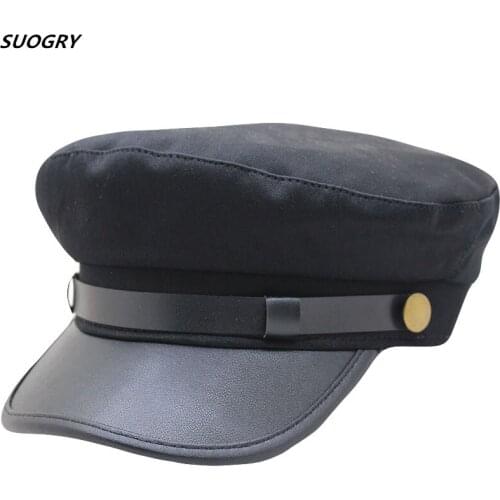 Unisex Women Brim Red And Black Gray Military Hats Autumn Winter Wool Pu Leather Patchwork Newsboy Caps With Belt Female Gorras