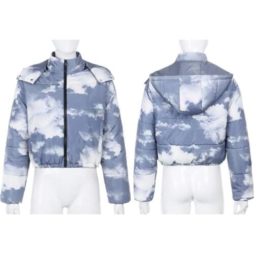 Kili Casual Tie Dye Print Bubble Coat Women Autumn Winter Parka Jacket Woman Fashion Hooded Overcoat Ladies Warm