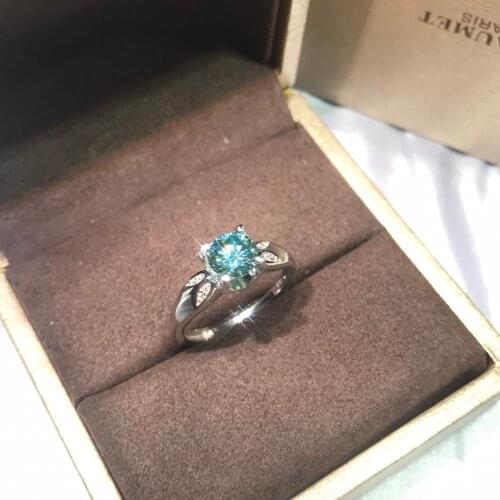 925 Silver Diamond Test Past Brilliant Cut Green D Color Moissanite Ring Classic 4-Claw Round Gemstone Rings for Teen Girls