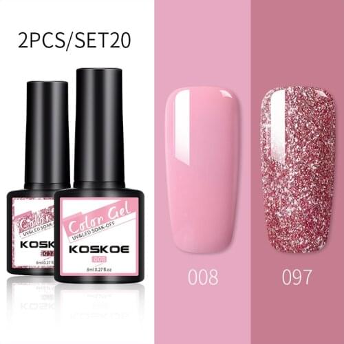 KOSKOE 2Pcs/Set Rose Gold Glitter Nail Gel Polish Varnish Soak Off Paint Gel Nail Sequin Shiny Nude Color Gel Semi Permanent Kit