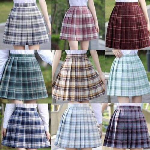 Girls Japanese Orthodox High School Summer Pleated Skirt Korean Version Women High Waist Plaid Dress Students JK School Uniform