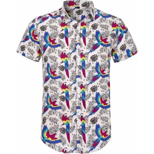 2021 Summer Cotton Shirt Men chemise homme MS0006 M-3XL Plus Size Parrots Print Casual Hawaiian Shirt