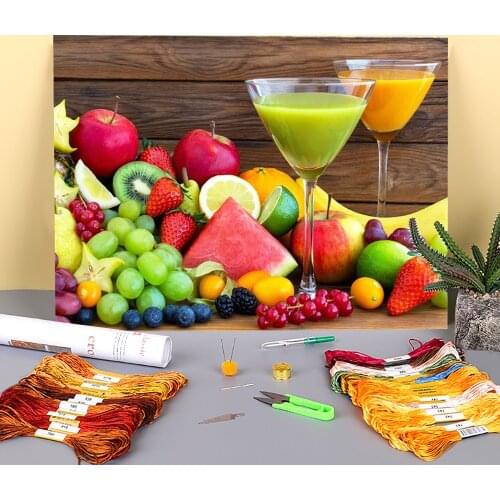 Fruit Printed 11CT Cross-Stitch Full Kit Embroidery DMC Threads Knitting Craft Painting Sewing Floss Wholesale