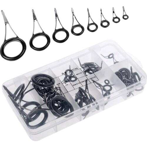 Pack of 75Pcs 8 Mixed Sizes Ceramic Fishing Rod Guide Tip Top Ring Eye Repair Kit Set for Freshwater Saltwater