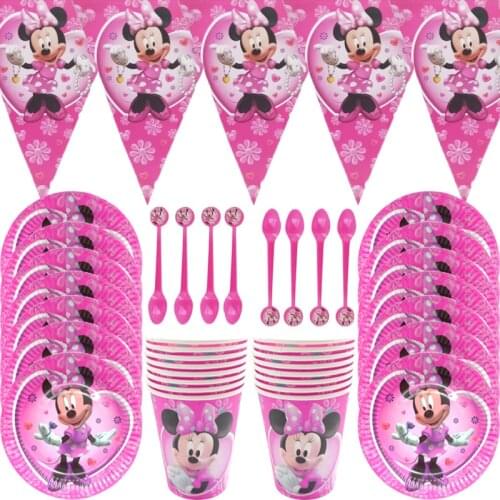 50pcs/lot Disney Minnie Mouse Anniversary Party Minnie Mouse tableware set girl favor birthday party supplies decoration Set