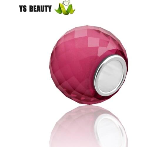 New rose-red geometric crystal beads 925 sterling silver charm Murano glass beads for bangle DIY bangle jewelry wholesale