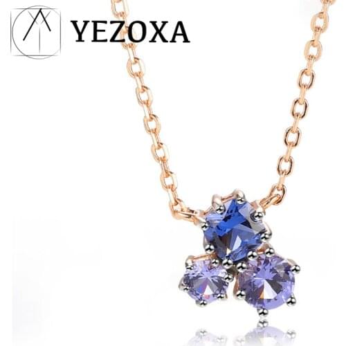 Real 925 Sterling Silver Necklace For Women Charm Tanzanite Delicate With Chain Classic Gift Fine Jewelry Rose Gold Necklace