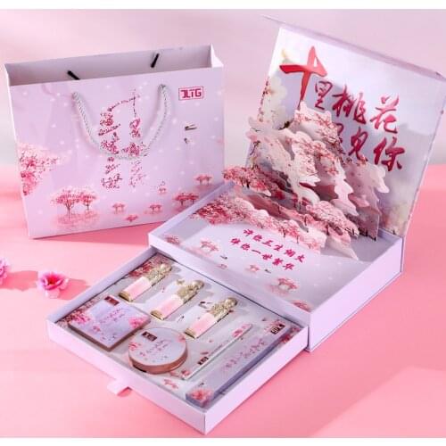 Valentines Day Present Carved Lipstick Makeup Set Women Make Up Tools Kit Embossed Eyeshadow Eyeliner Peach Blossom Gift Box