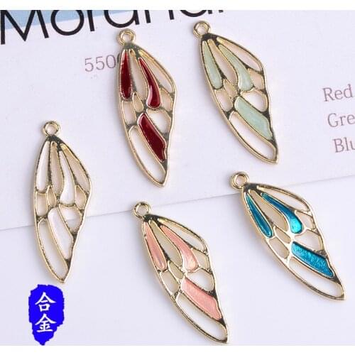 50pcs Gold Color Zinc Alloy Material Enamel Hollow Wings Charm Pendant for Hair DIY Handmade Jewelry Making Wholesale