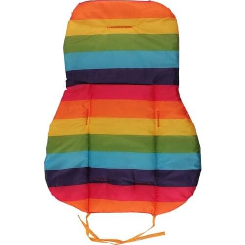 Portable Baby Stroller Seat Cushion Cotton Stripe Baby Car Waterproof Pad Stroller Accessories Pram Rainbow Cotton Thick Mat