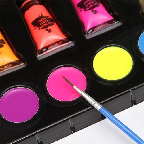 Professional Face Paint Kit Makeup Palette 50 Stencils 6 Facepaints 8 UV Glow Neon Paints 2 Glitter Powders 2 Sponges 3 Artist
