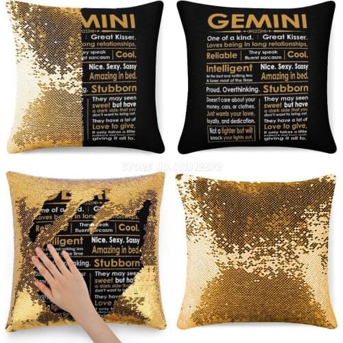 Funny Gemini Zodiac Sign Shirt Sequin Pillowcase Glitter Throw Pillow for Party Cafe Home Sofa Gemini Facts Gemini Design Gemini