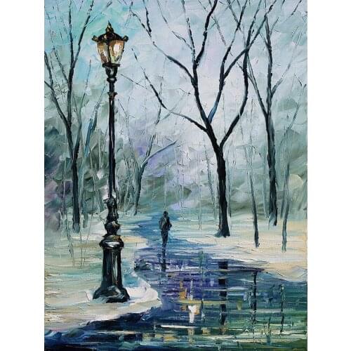 Abstract Designed Handmade Knife Abstract Oil Painting On Canvas Unique Rainy Walking In Lonely Street Oil Painting On Canvas