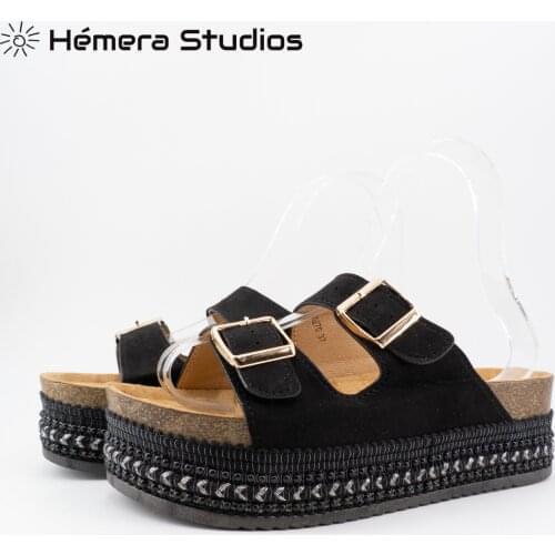 Platform sandals with womens Spartan buckle, flat espadrille, open for the beach, multicolor, Summer 2020