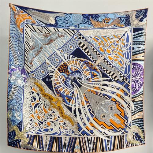 Pure Mulberry-Silk Scarf 140 Hand Rolled Edge Extra Large Authentic Silk Scarf Female Silk Designer Shawl "Kawa Ora"