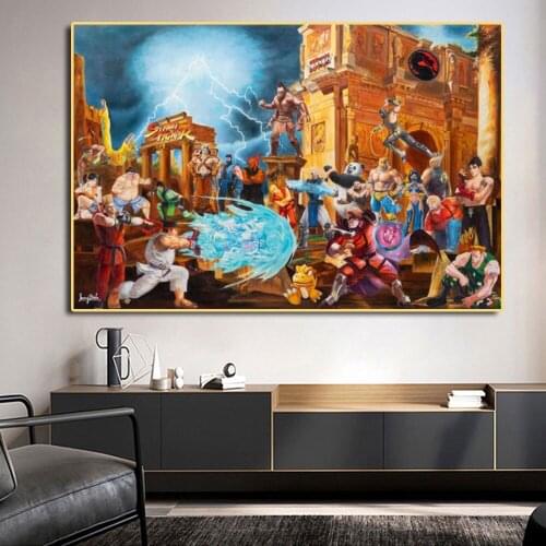 Modern Home Decorative Arcade Game Character Fight Printing Oil Paintings Canvas Posters Wall Art for Living Room Decor Cuadros