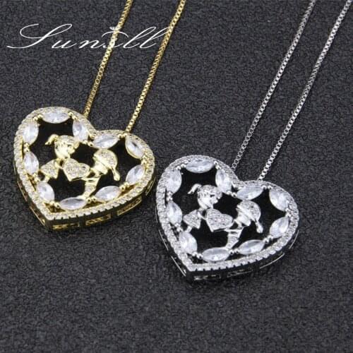 SUNSLL fashion gold/silver Color copper necklace white Zircon necklace for women heart necklace birthday party jewelry Pendant