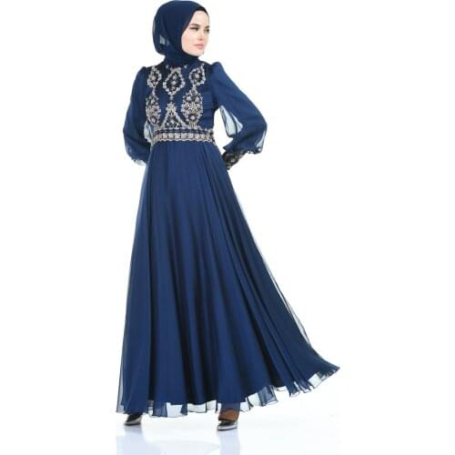 Minahill Beaded Embroidered Evening Dress Navy Blue 6166-01