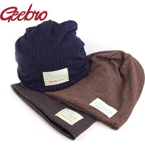 Geebro Knitted Striped Beanies Men Woman Soft Fashion Striped Hip Hop Beanies Mens Streetwear Bonnet Unique Beanies Hats