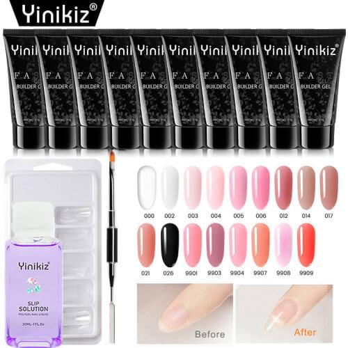 Yinikiz 19colors Poly Extension Nail Gel Kit Quick Extension Gel Uv Fast Builder Gel Nail Art Manicure Tools Set dropship