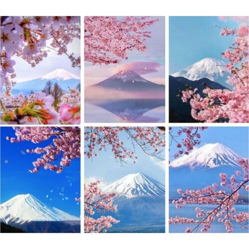 Yujohom Full Square Diamond Painting by Number Flower DIY Diamond Embroidery Cross Stitch Landscape Mountain Mosaic Craft Kits