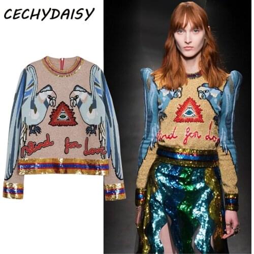 Sweaters Women Runway Knitted Pullovers Embroidery Sequined Acquard Autumn Winter Tops Casual Clothes High Quality Za Pull Femme