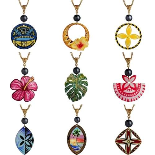 Hawaiian Acrylic Necklace Pendant Chain Necklaces Fashion New Designer Plumeria Monstera Leaf Geometric Holiday Beach for Women
