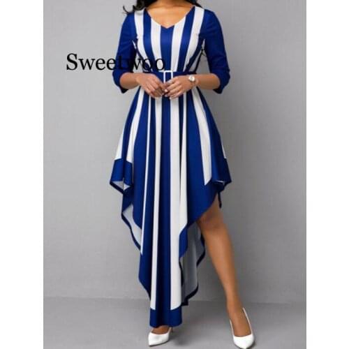 Womens New V-neck Stripe Printed High-Rise Crop Sleeve Irregular Dress Large Size S-5XL