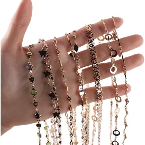 1Meter Links Charms Chains Bulk With Round Star Heart Metel Beads For DIY Jewelry Findings Making Materials Handmade Supplies