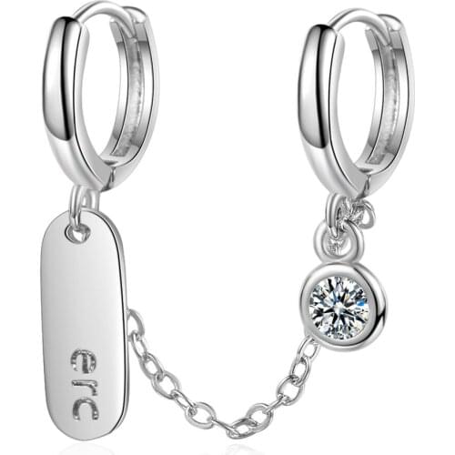 1PC Minimalist Double Ear Hole Hoop Earring 925 Sterling Silver Zircon Chain Earring Jewelry For Women Girl Party brincos gifts