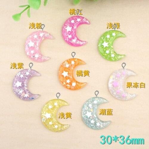 10pcs 30*36MM DIY Resin colored star moon charms flatback kawaii cabochon sticker resin craft jewelry making ornament decoration